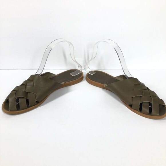 Garnet Hill Luis Basket Weave Leather Sandals Sip On Olive Green Size 36 / 6 - Picture 3 of 9